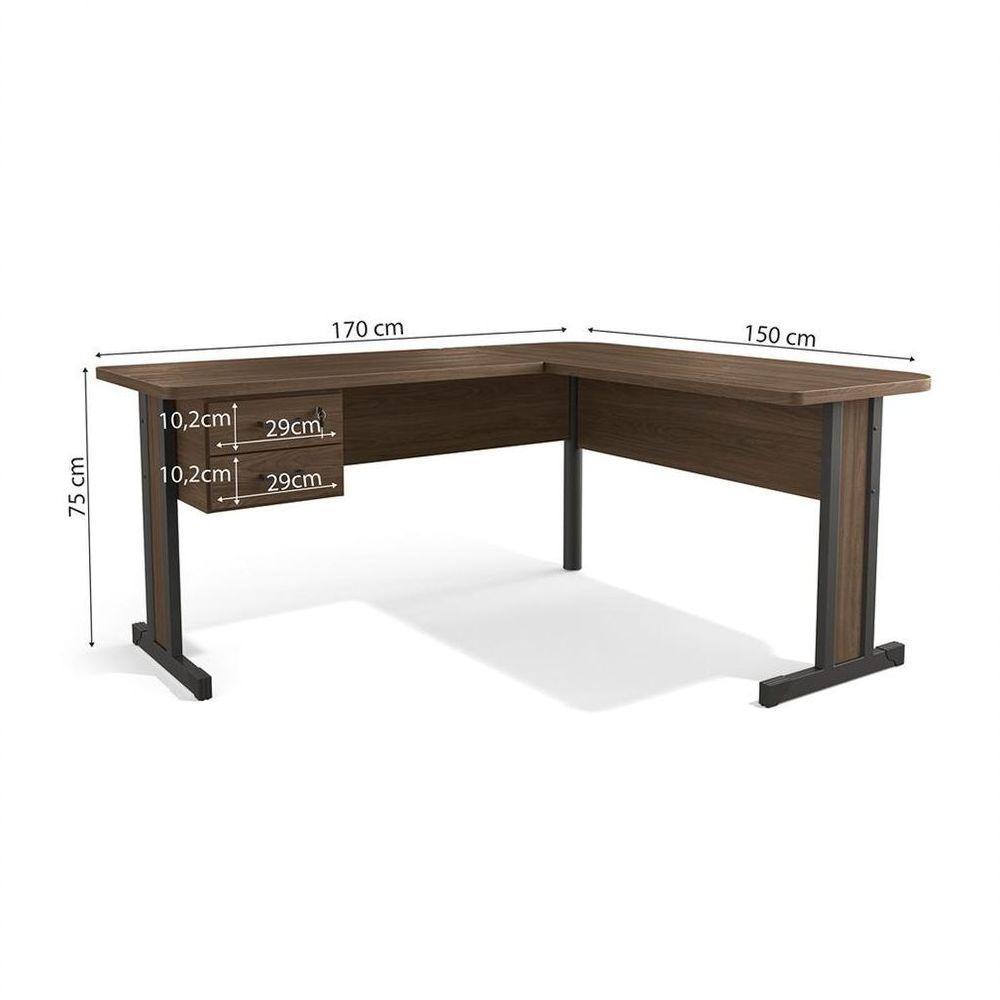 Mesa De Escritório Em L 2 Gavetas Versatile Munique 1,70m X 1,50m - 3