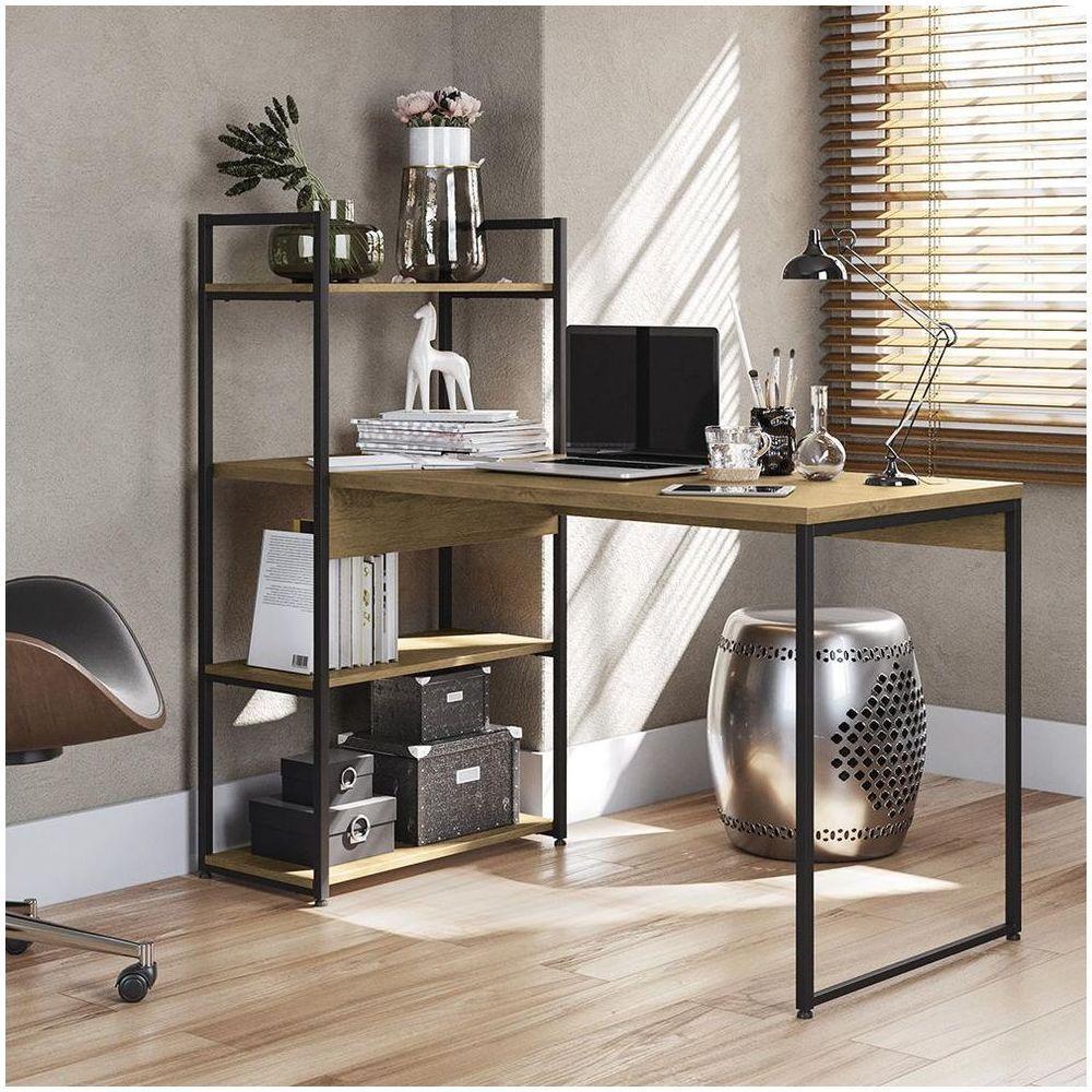 Mesa De Escritório Industrial 3 Prateleiras Freijó 1,36m - 1