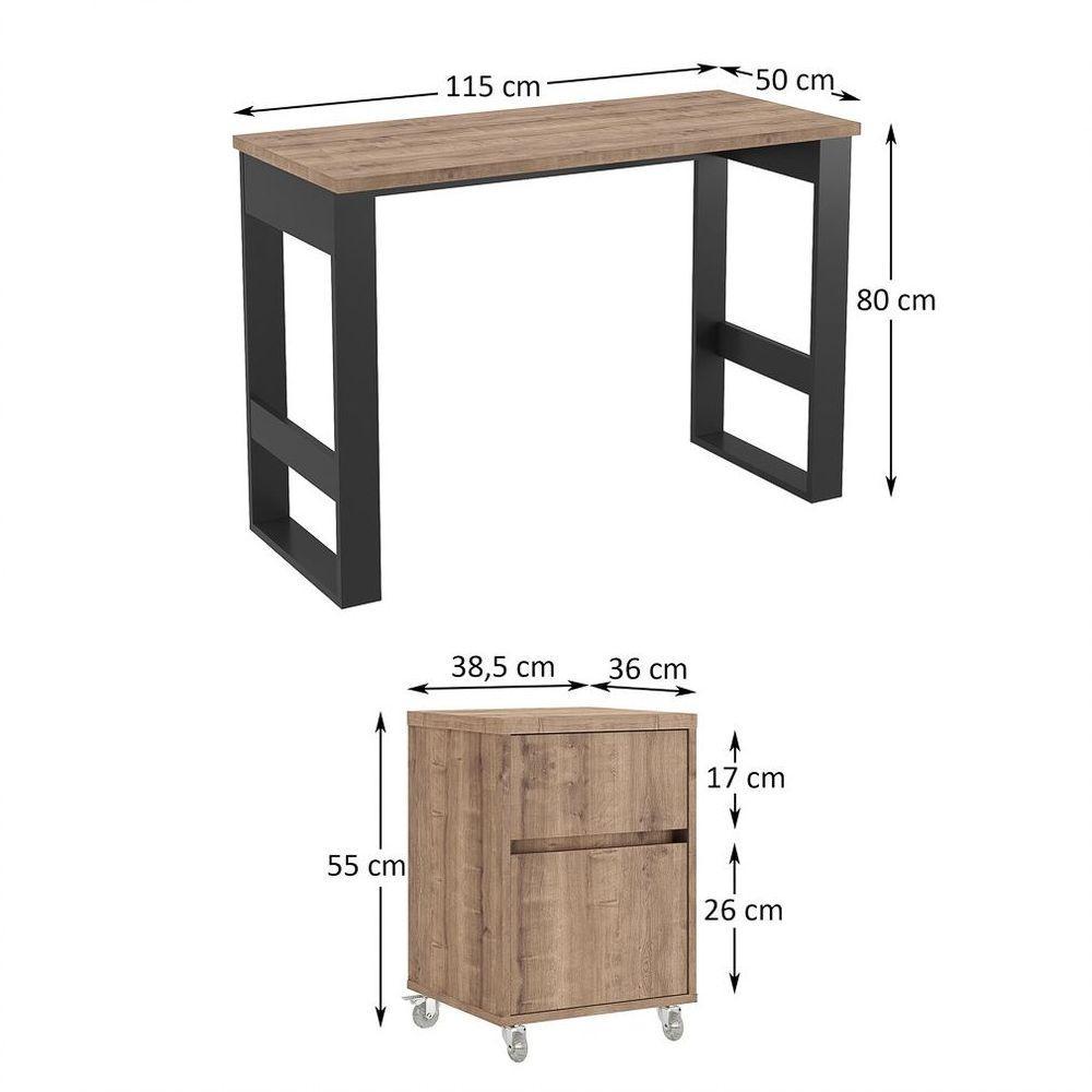 Mesa Escrivaninha Estilo Industrial Com Armário Baixo Chess F04 Preto/Solanum - Mpozenato - 2