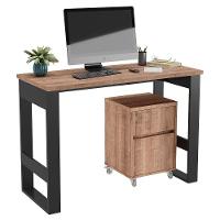 Mesa Escrivaninha Estilo Industrial Com Armário Baixo Chess F04 Preto/Solanum - Mpozenato - 1