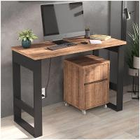 Mesa Escrivaninha Estilo Industrial Com Armário Baixo Chess F04 Preto/Solanum - Mpozenato - 4