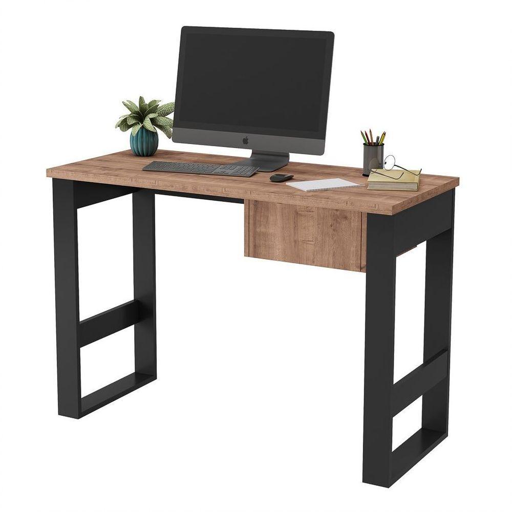 Mesa Para Computador Estilo Industrial Com Gaveta Chess F04 Preto/solanum - Mpozenato - 1