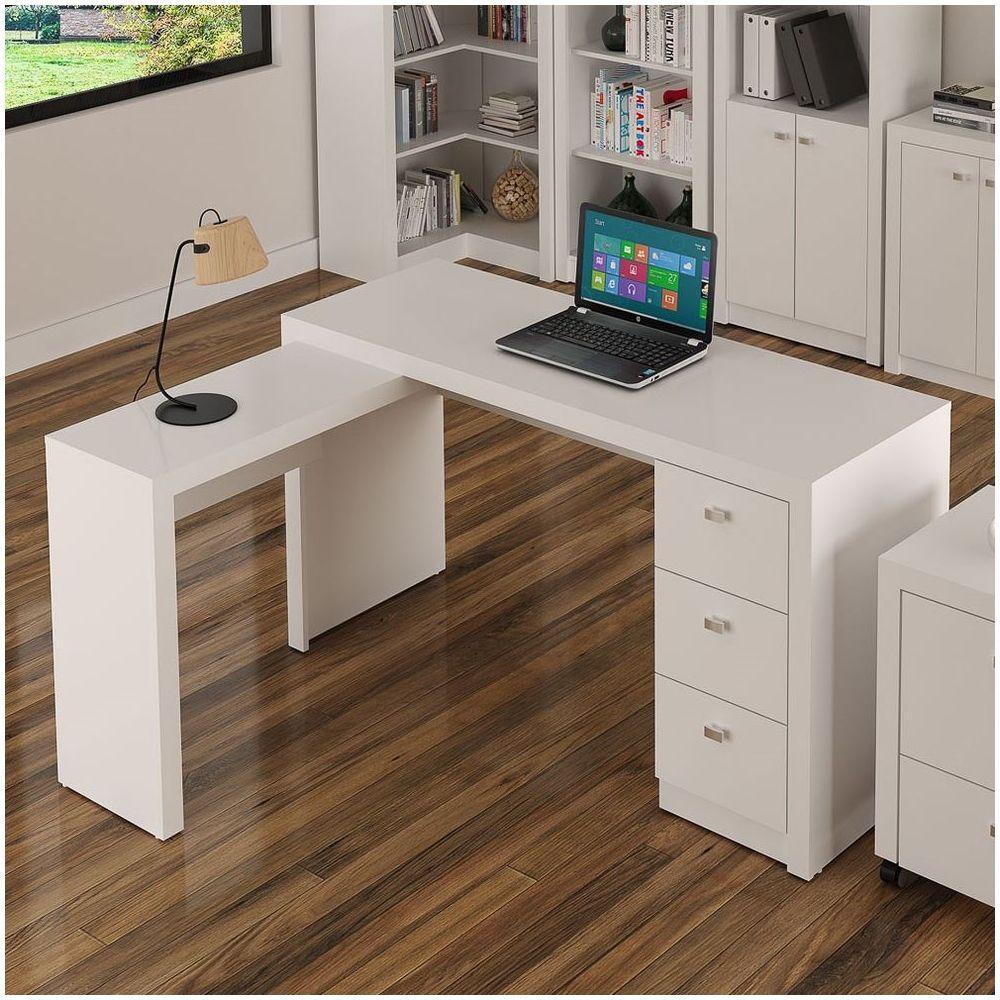 Mesa Em L Para Escritório 3 Gavetas Me4101 Branco - 3