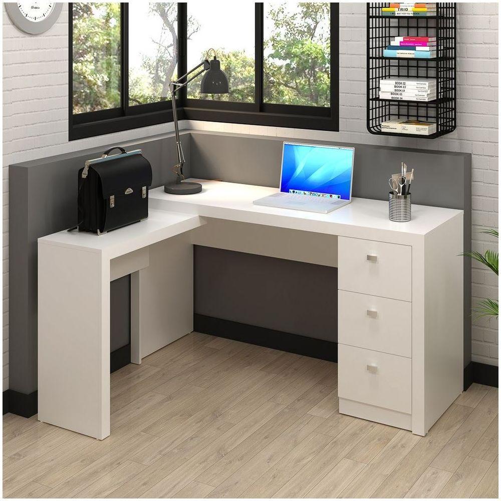 Mesa Em L Para Escritório 3 Gavetas Me4101 Branco - 6
