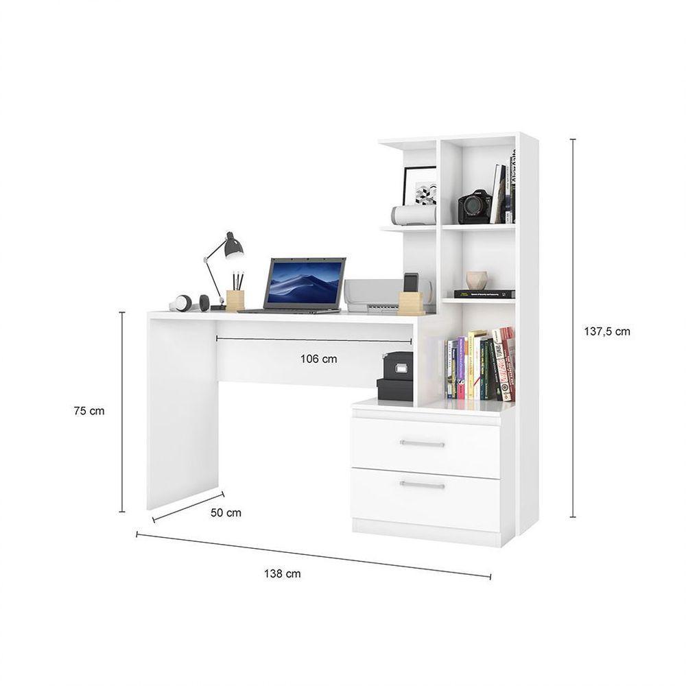 Escrivaninha Com Prateleiras E 2 Gavetas Poli Branco - 2