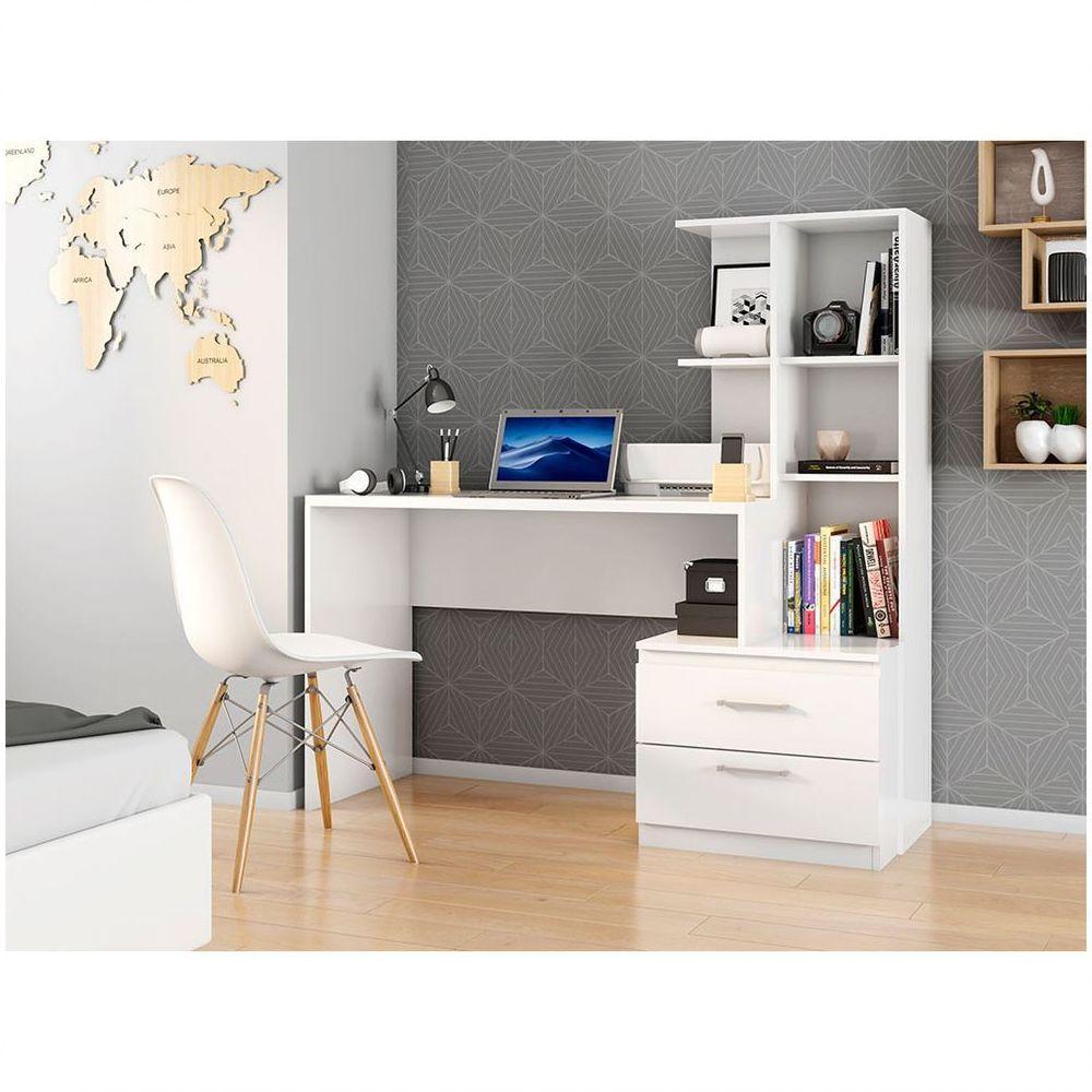 Escrivaninha Com Prateleiras E 2 Gavetas Poli Branco - 3