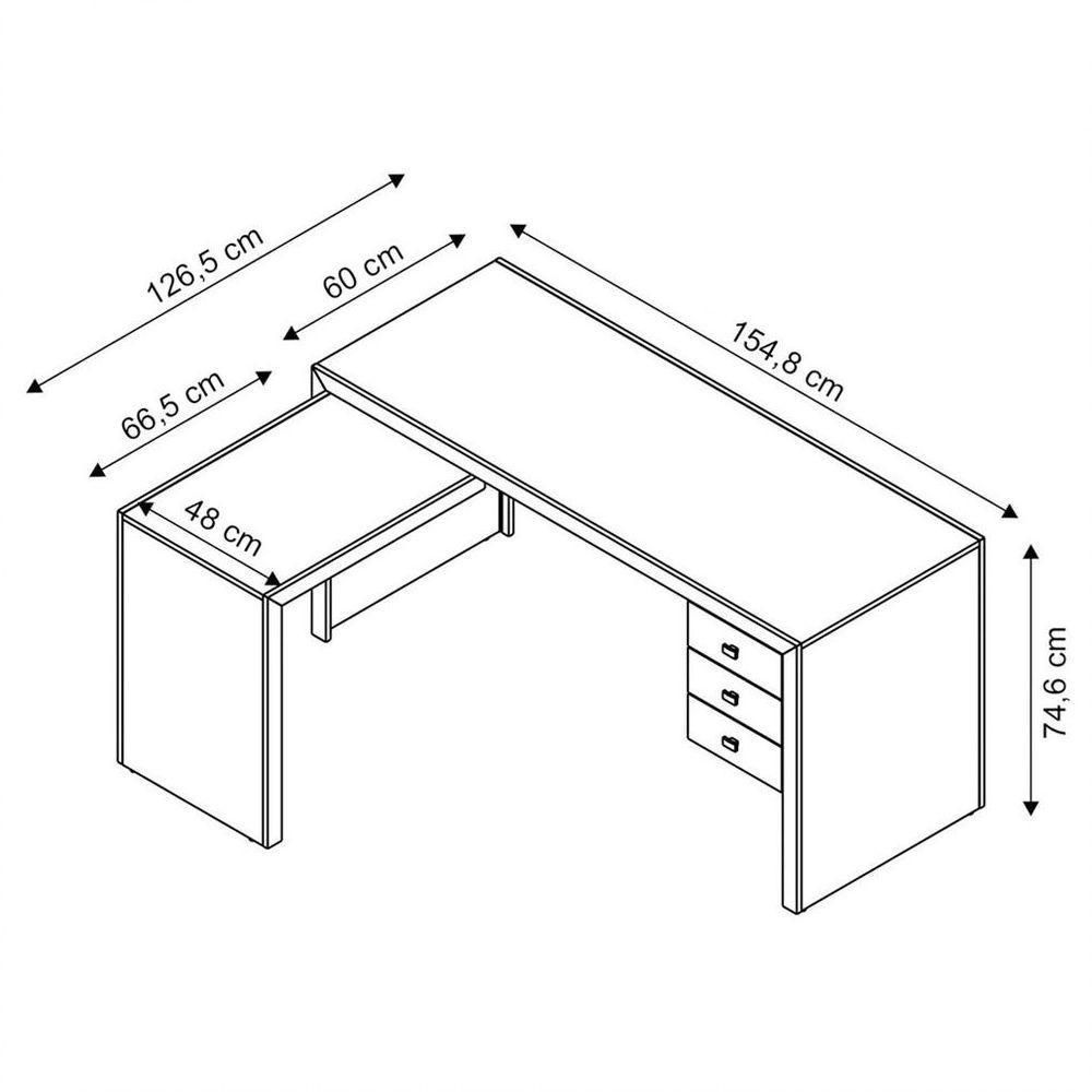 Mesa De Canto Para Escritório 3 Gavetas Me4106 Amêndoa - 2
