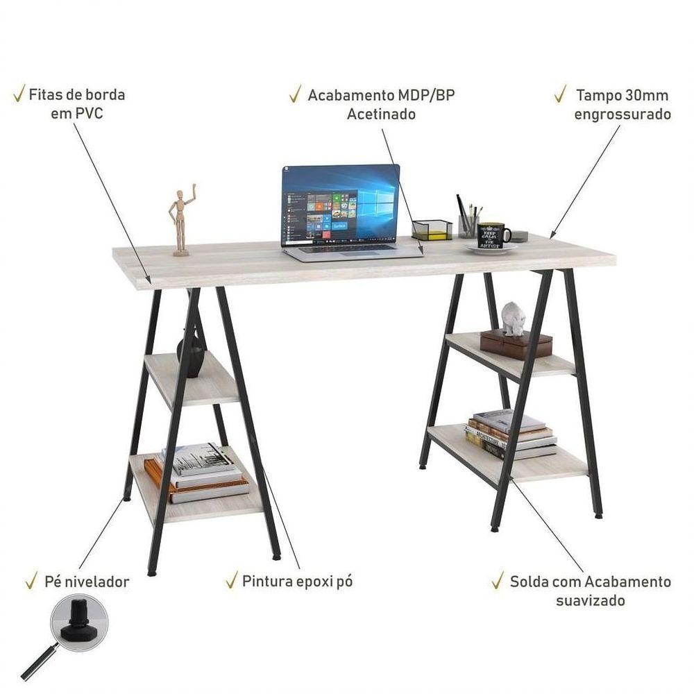 Mesa Escrivaninha Cavalete 135cm Estilo Industrial Prisma C08 Snow/preto - 4