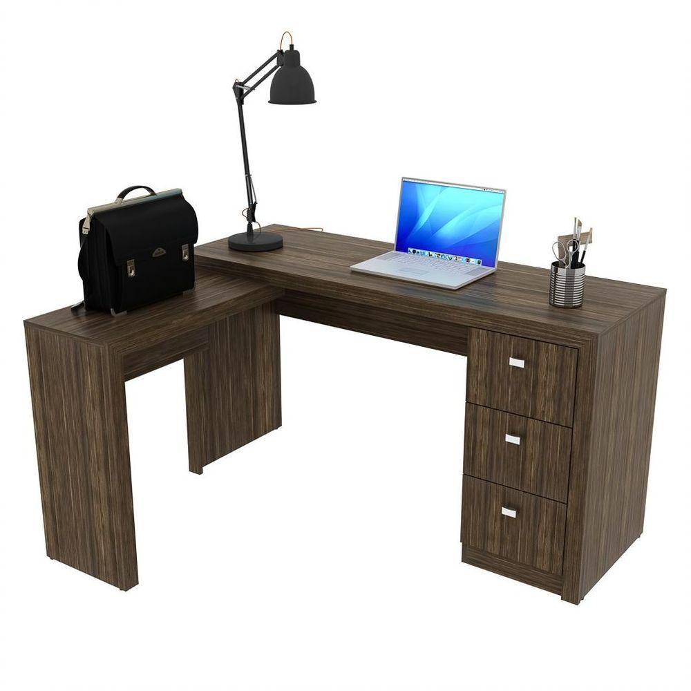 Mesa Em L Para Escritório 3 Gavetas Me4101 Nogal - 1