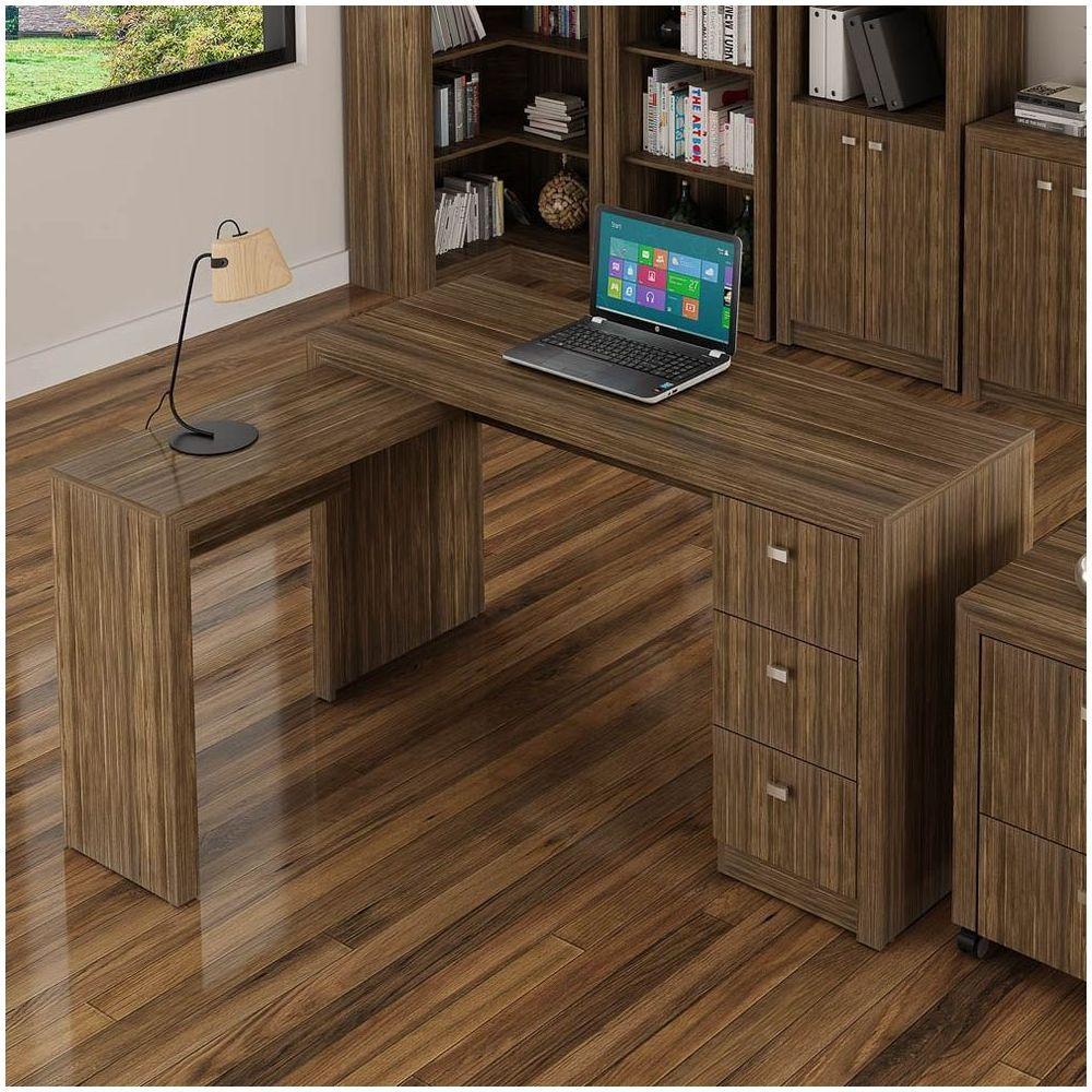 Mesa Em L Para Escritório 3 Gavetas Me4101 Nogal - 2