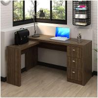 Mesa Em L Para Escritório 3 Gavetas Me4101 Nogal - 5