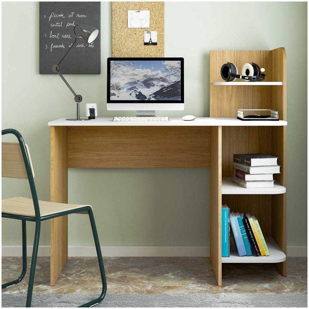 Escrivaninha P/ Notebook Carvalho/Branco Com 3 Prateleiras - 1