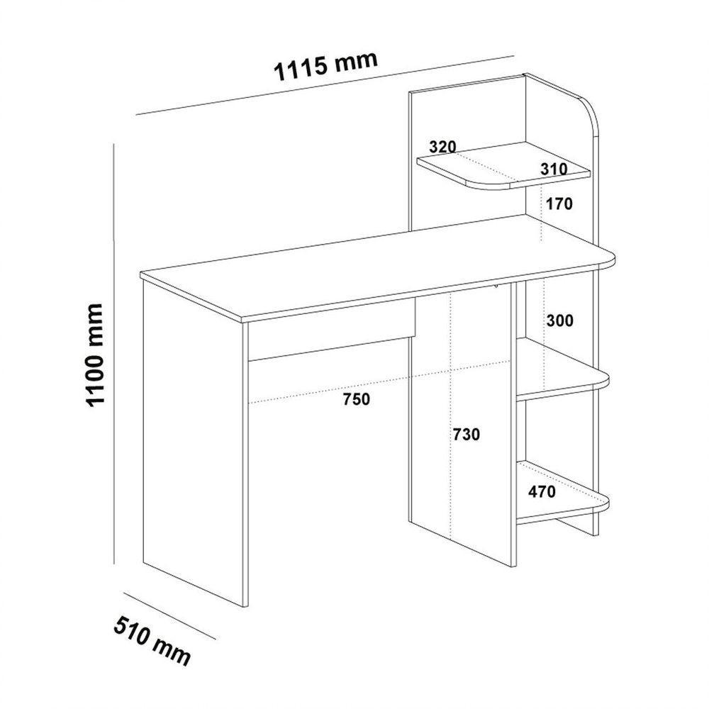 Escrivaninha P/ Notebook Carvalho/Branco Com 3 Prateleiras - 2