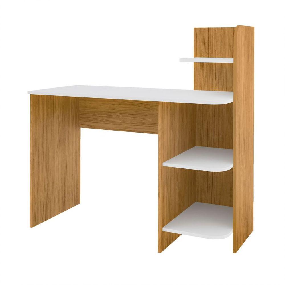 Escrivaninha P/ Notebook Carvalho/Branco Com 3 Prateleiras - 5