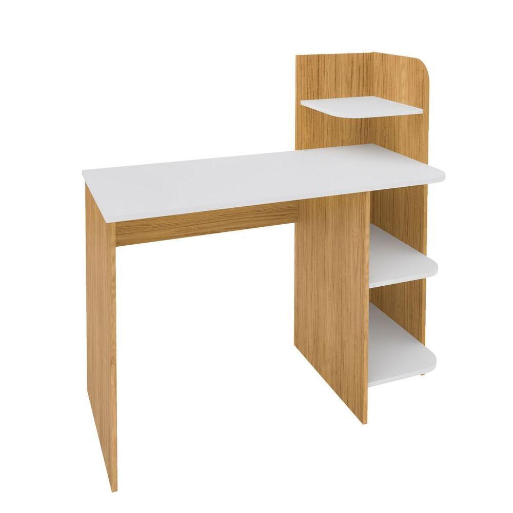 Escrivaninha P/ Notebook Carvalho/Branco Com 3 Prateleiras - 6