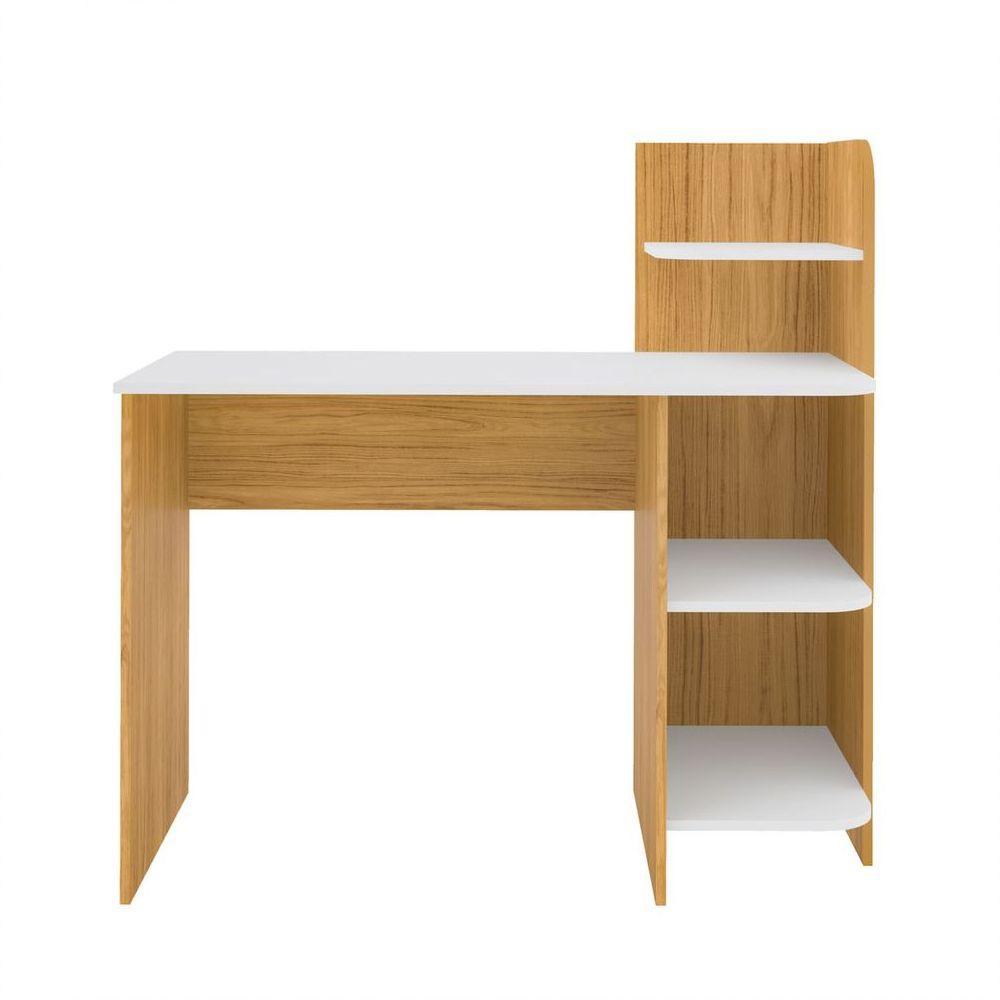 Escrivaninha P/ Notebook Carvalho/Branco Com 3 Prateleiras - 8