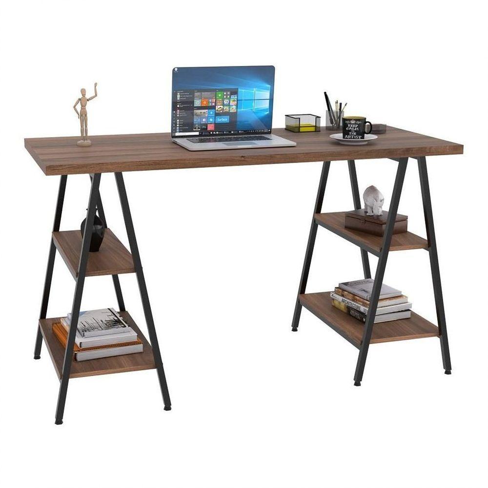 Mesa Escrivaninha Cavalete 135cm Estilo Industrial Prisma C08 Nogal/preto - 1