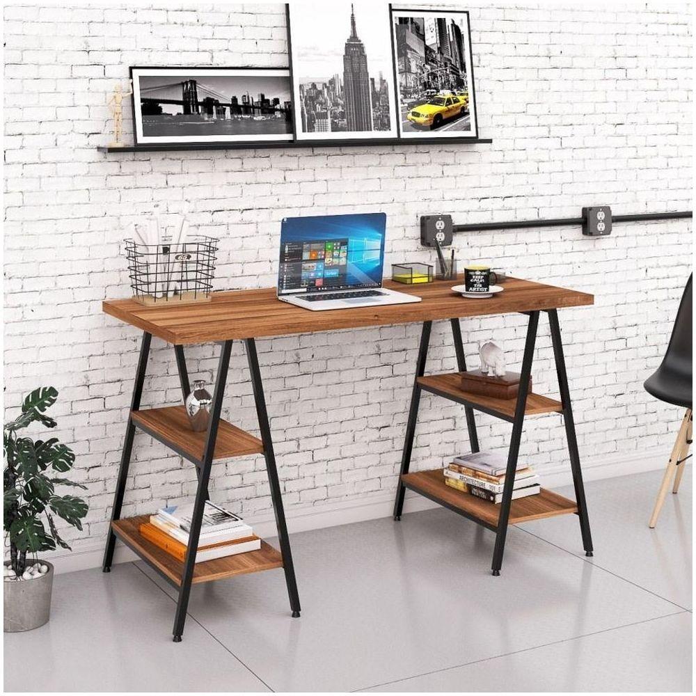 Mesa Escrivaninha Cavalete 135cm Estilo Industrial Prisma C08 Nogal/preto - 3