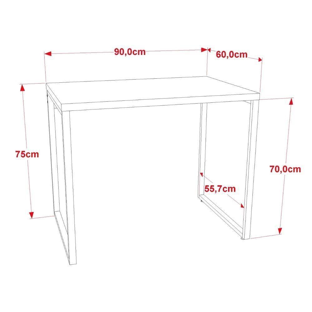 Conjunto Escritório Estilo Industrial Mesa 90Cm E Estante 60Cm 3 Prateleiras Prisma C08 Carvalho - 3