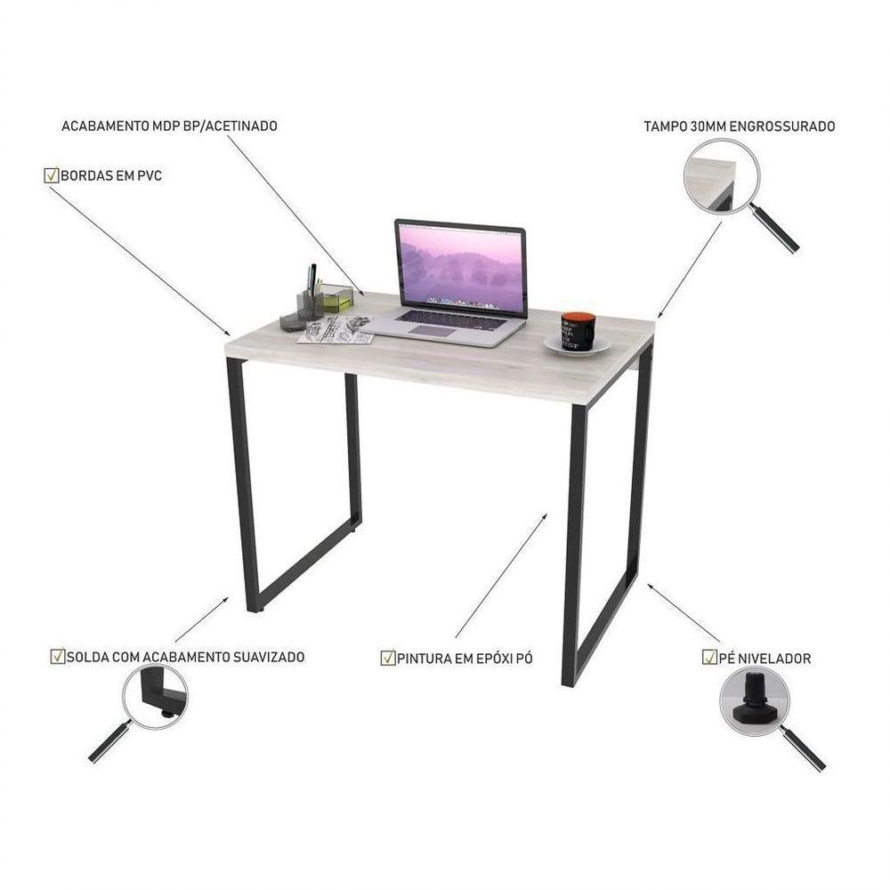 Conjunto Escritório Estilo Industrial Mesa 90cm E Estante 60cm 3 Prateleiras Prisma C08 Snow - 5