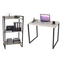 Conjunto Escritório Estilo Industrial Mesa 90cm E Estante 60cm 3 Prateleiras Prisma C08 Snow - 1