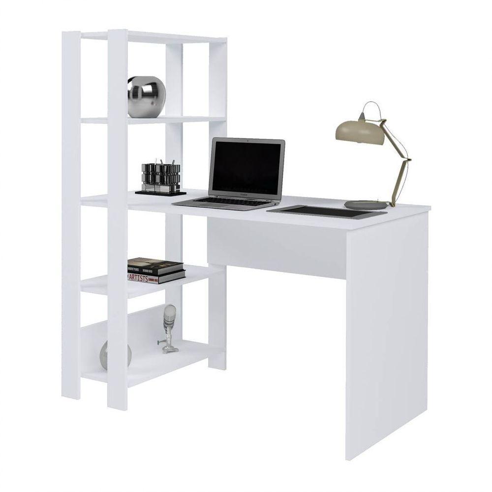 Escrivaninha Com Estante Match Branco 4 Prateleiras Artely - 6