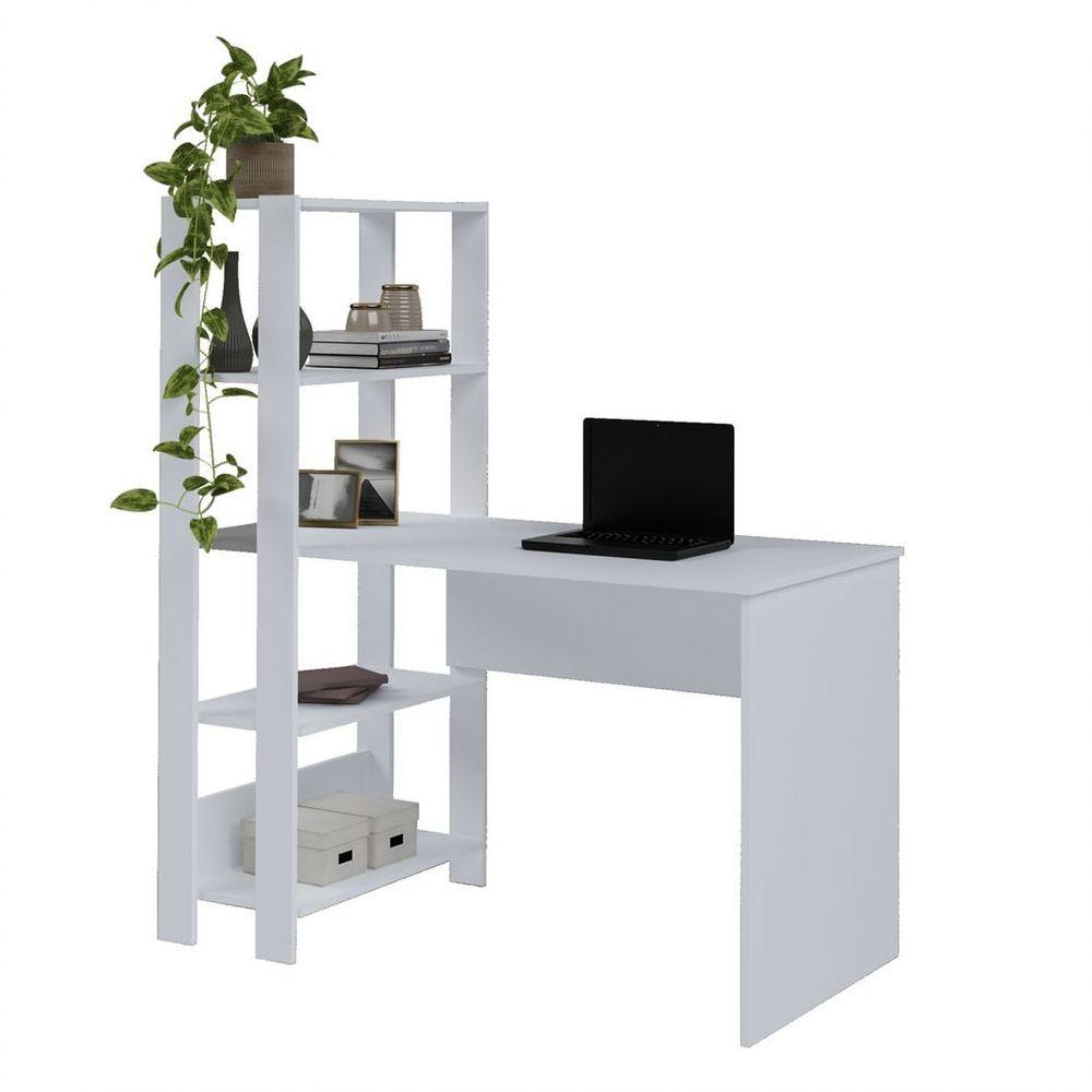 Escrivaninha Com Estante Match Branco 4 Prateleiras Artely - 7