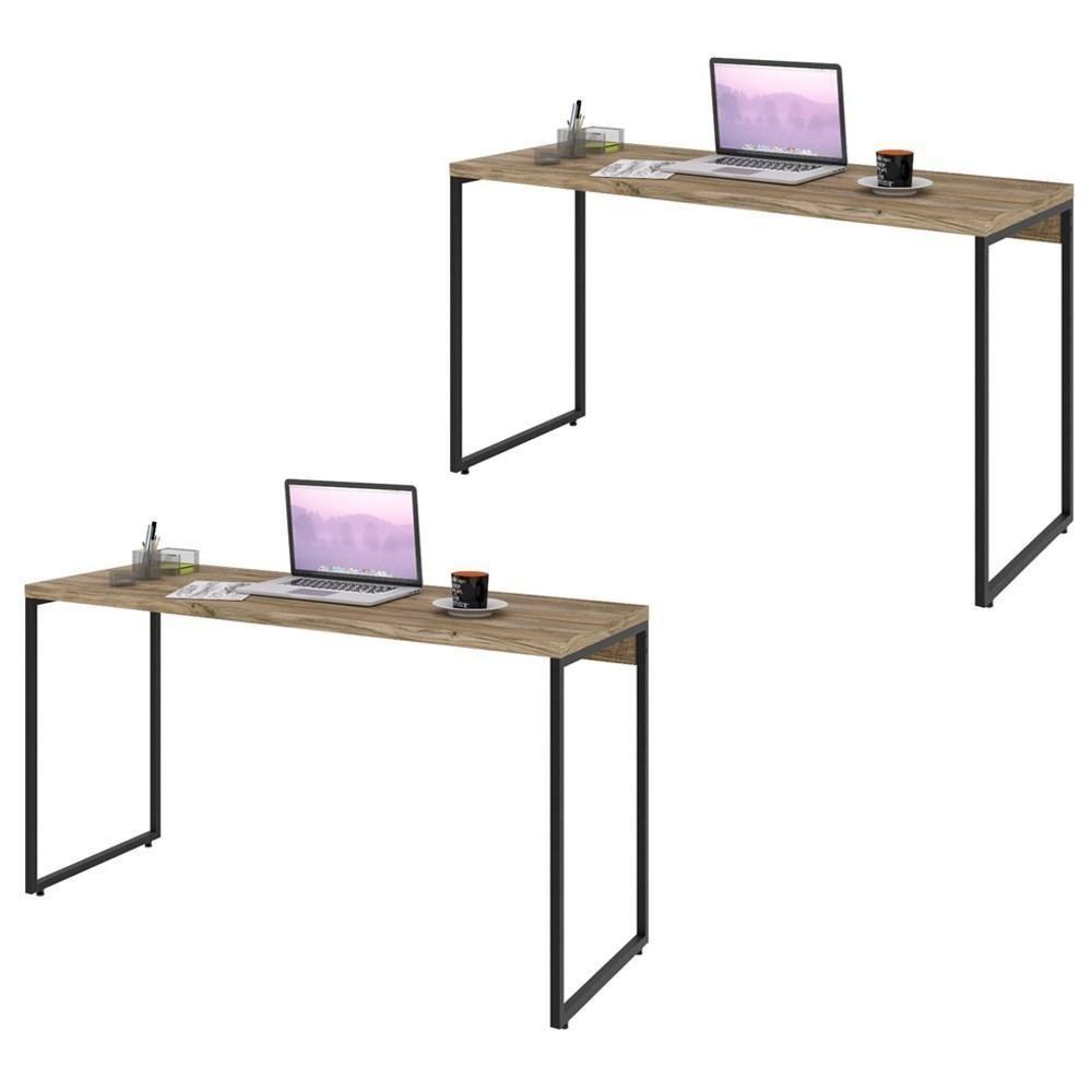 Kit 2 Mesas De Escritório Office 135Cm Estilo Industrial Prisma C08 Carvalho - Mpozenato - 1