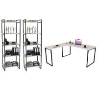 Conjunto Escritório Mesa 150X150Cm E 2 Estantes 60Cm 5 Prateleiras Prisma Snow - 1