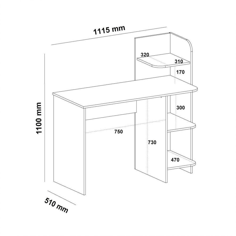 Escrivaninha P/ Notebook Carvalho/Grafite Com 3 Prateleiras - 1