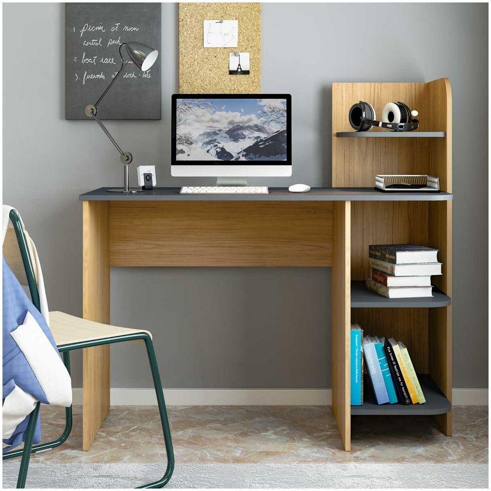 Escrivaninha P/ Notebook Carvalho/Grafite Com 3 Prateleiras - 2