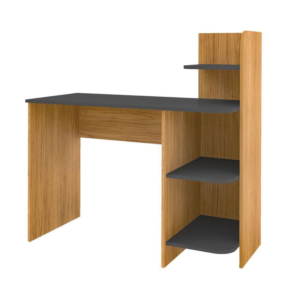 Escrivaninha P/ Notebook Carvalho/Grafite Com 3 Prateleiras - 9