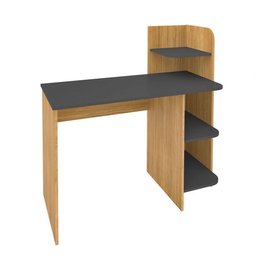 Escrivaninha P/ Notebook Carvalho/Grafite Com 3 Prateleiras - 10