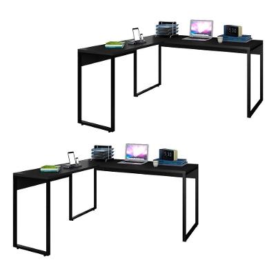 Kit 2 Mesas De Escritório Em L 150X150 Studio Industrial M18 Preto