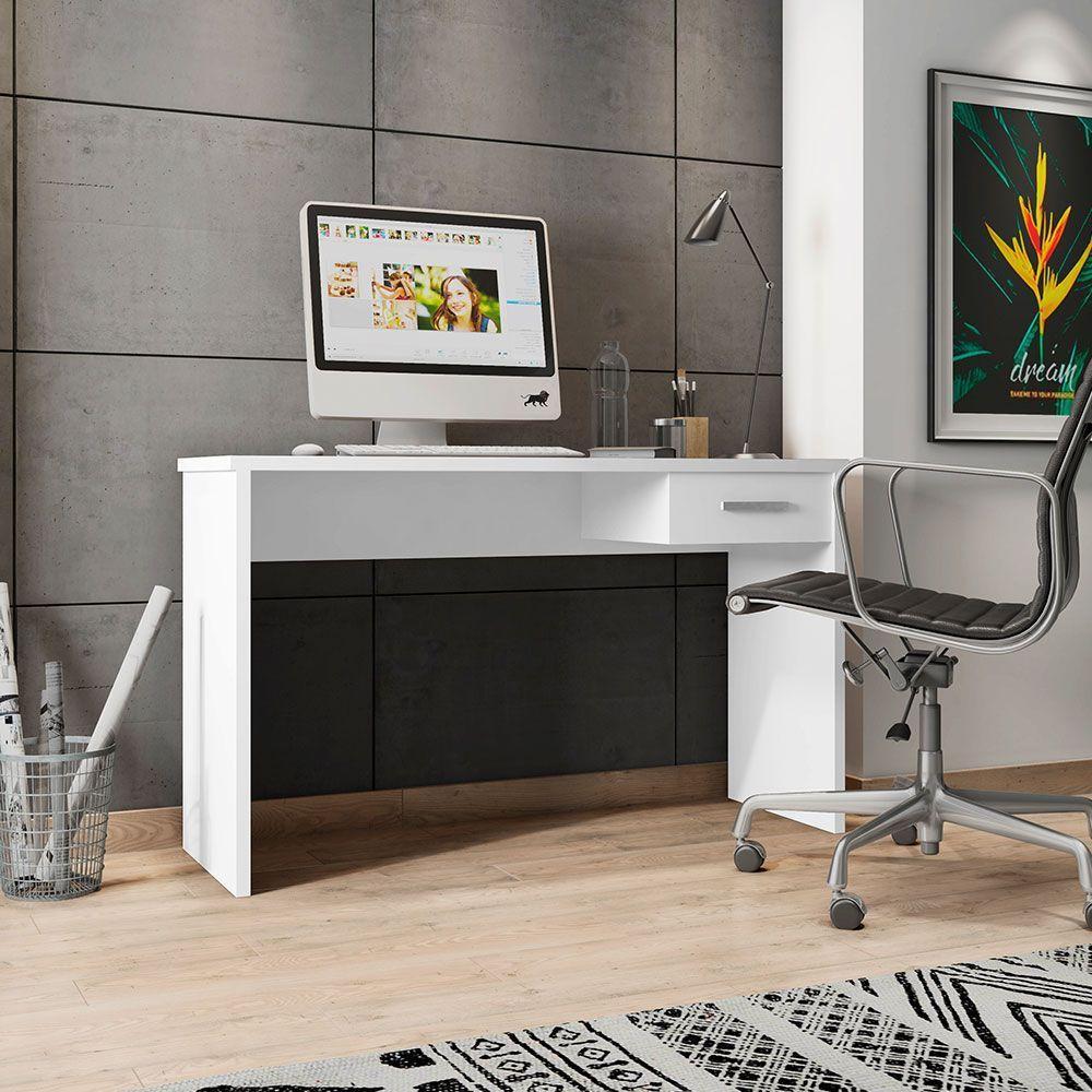 Mesa para Escritório Home Office com Gaveta Emma Branco - 3