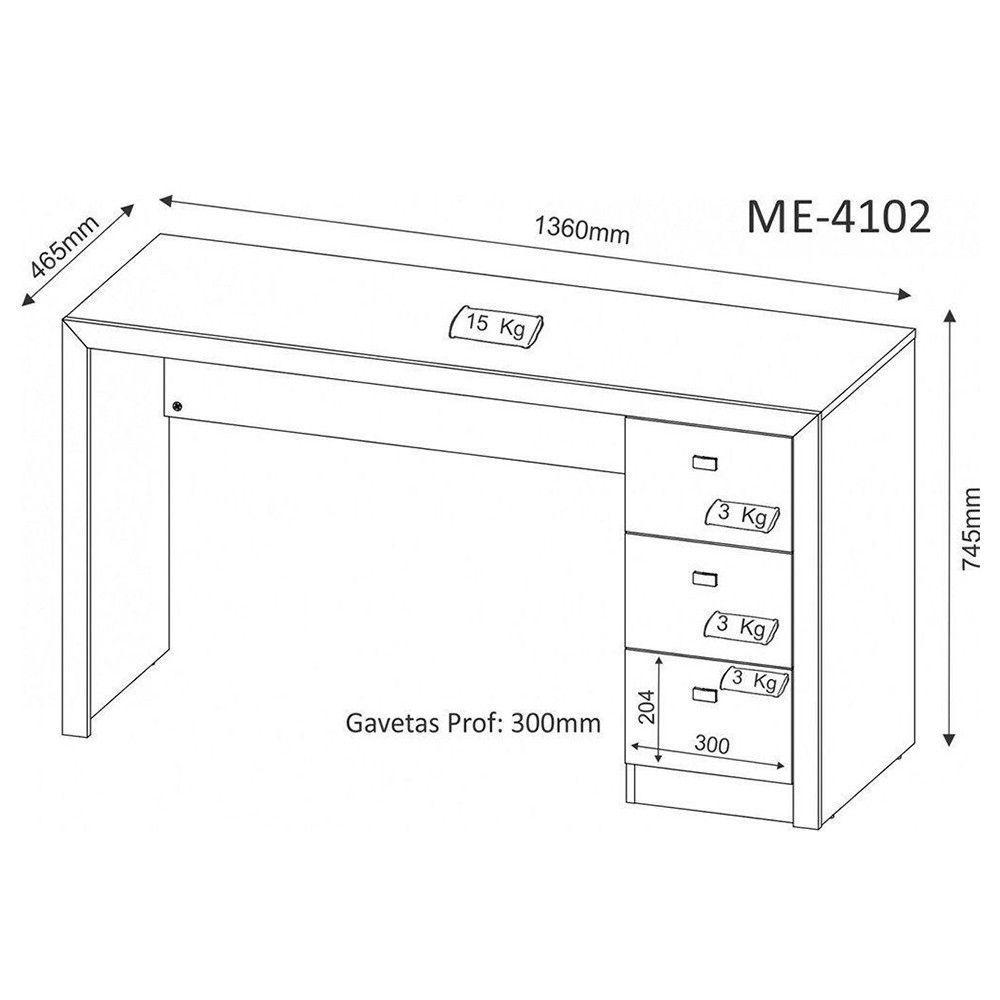 Escrivaninha para Home Office 03 Gavetas Branco Tecno Mobili - 5