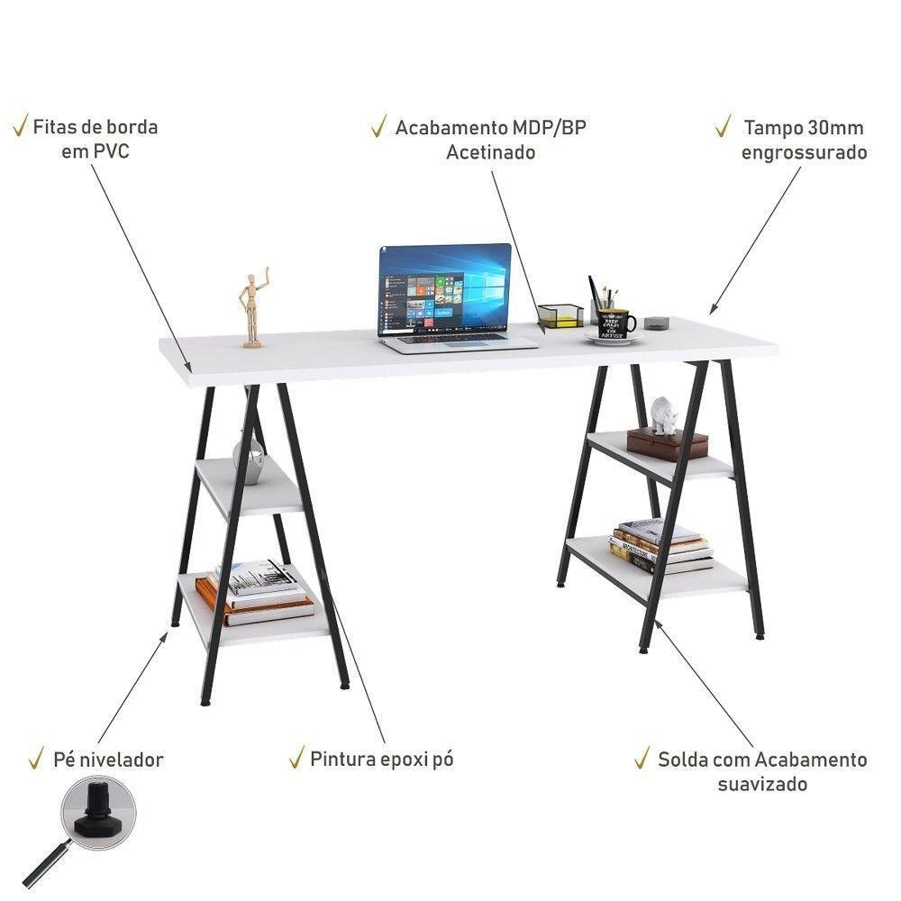 Mesa Escrivaninha 150cm Estilo Industrial Prisma Chess - 6