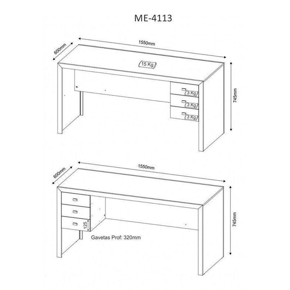 Mesa para Home Office 155cm ME4113 Branco Tecno Mobili - 4