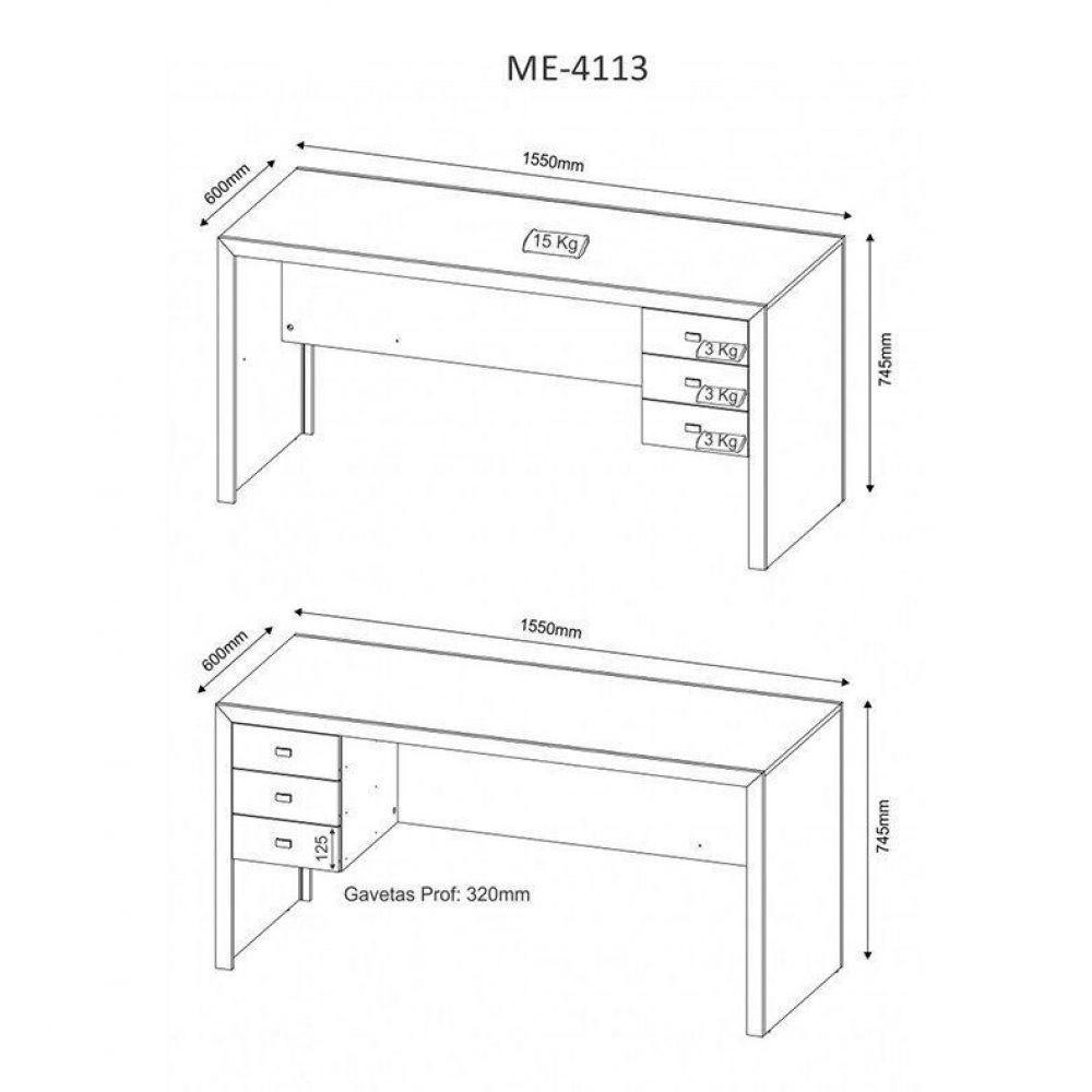 Mesa para Home Office 155cm ME4113 Branco Tecno Mobili - 5