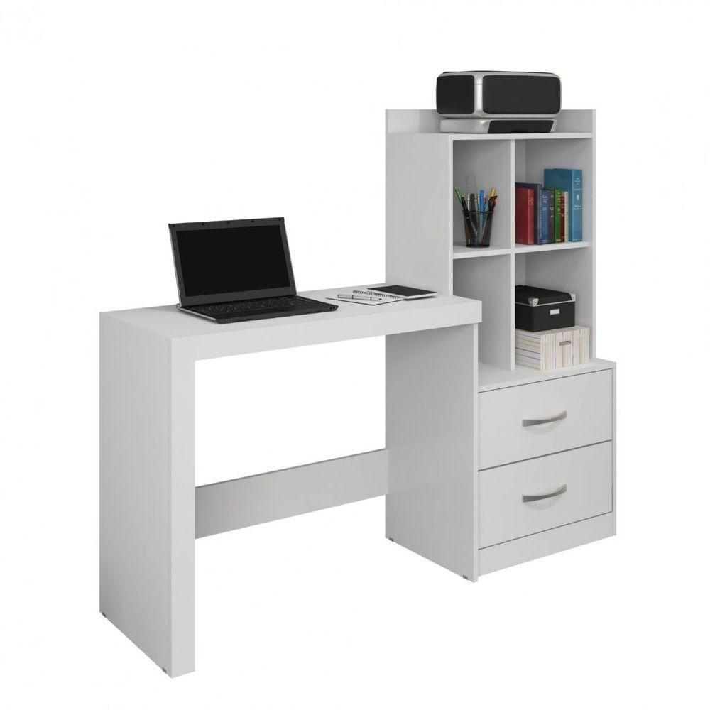 Escrivaninha com Estante Alana 2 Gavetas 4 Nichos Branco - 1