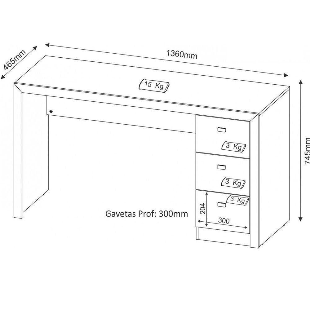 Escrivaninha para Home Office 3 Gavetas Nogal Tecno Mobili - 7