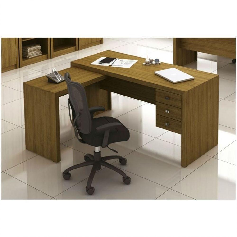 Mesa para Home Office com 03 Gavetas Amêndoa Tecno Mobili - 1