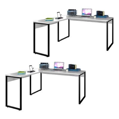 Kit 2 Mesas De Escritório Em L 150X150 Studio Industrial M18 Branco - Mpozenato