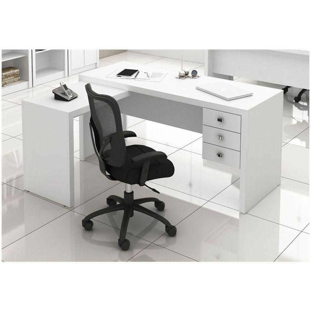 Mesa para Home Office com 03 Gavetas Branco  Tecno Mobili - 1