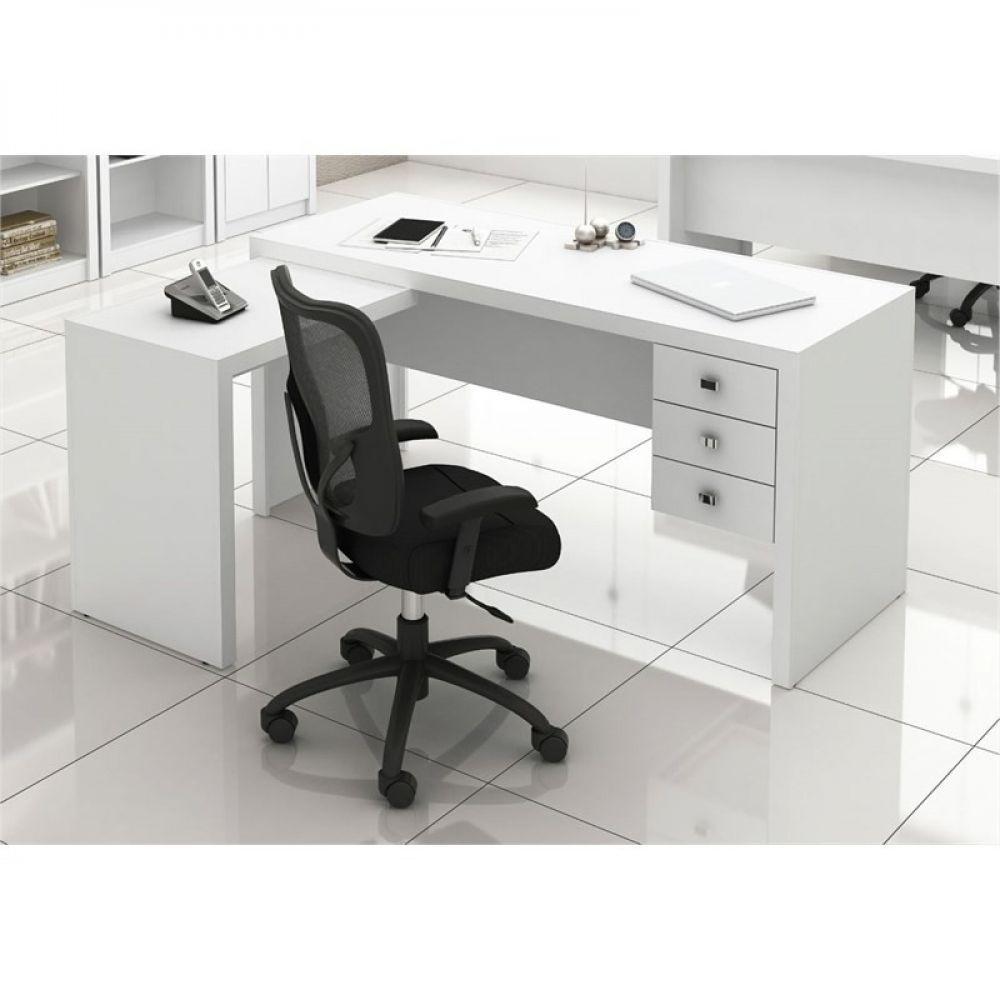Mesa para Home Office com 03 Gavetas Branco  Tecno Mobili - 2