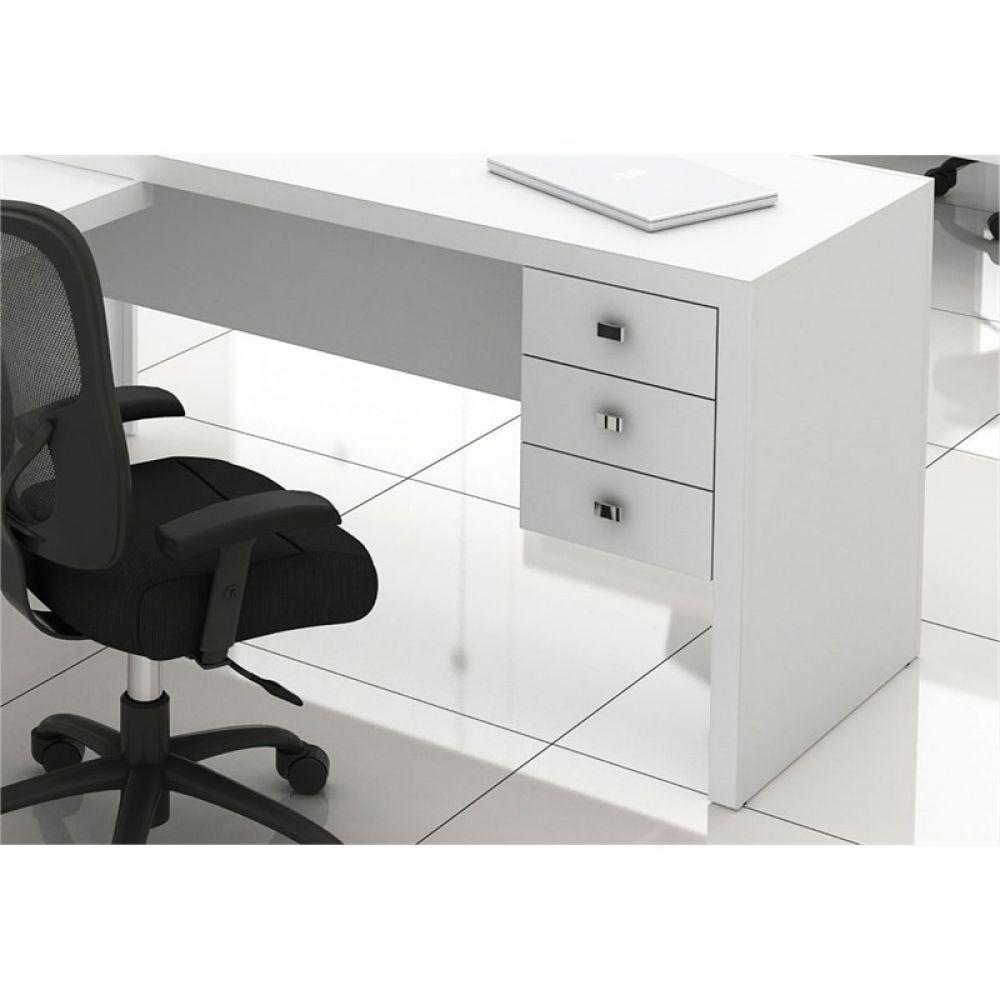 Mesa para Home Office com 03 Gavetas Branco  Tecno Mobili - 4