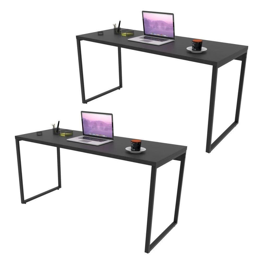 Kit 2 Mesas De Escritório Office 150Cm Estilo Industrial Prisma C08 Preto Onix - Mpozenato - 1
