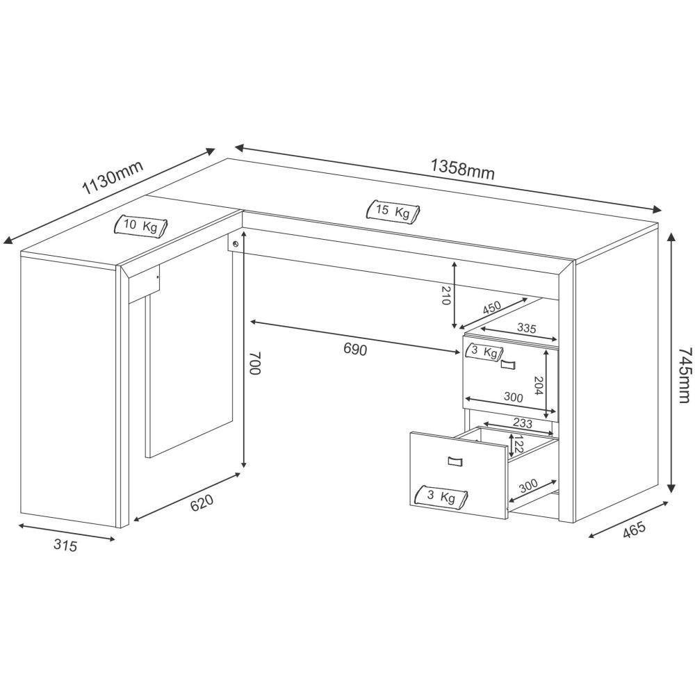 Mesa para Escritório 2 Gavetas Me4129 Amêndoa Tecno Mobili - 6