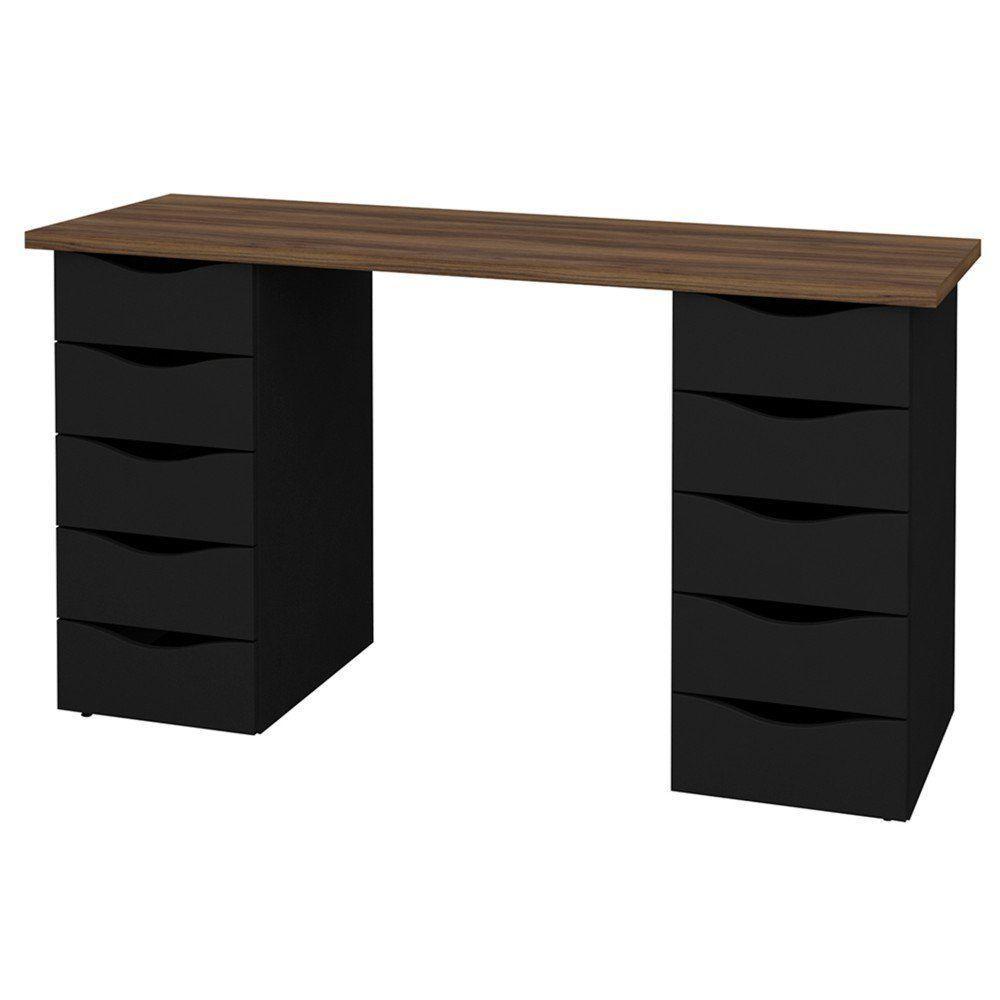 Mesa Computador Escrivaninha Due Web 10 Gavetas Nogal Preto - 2