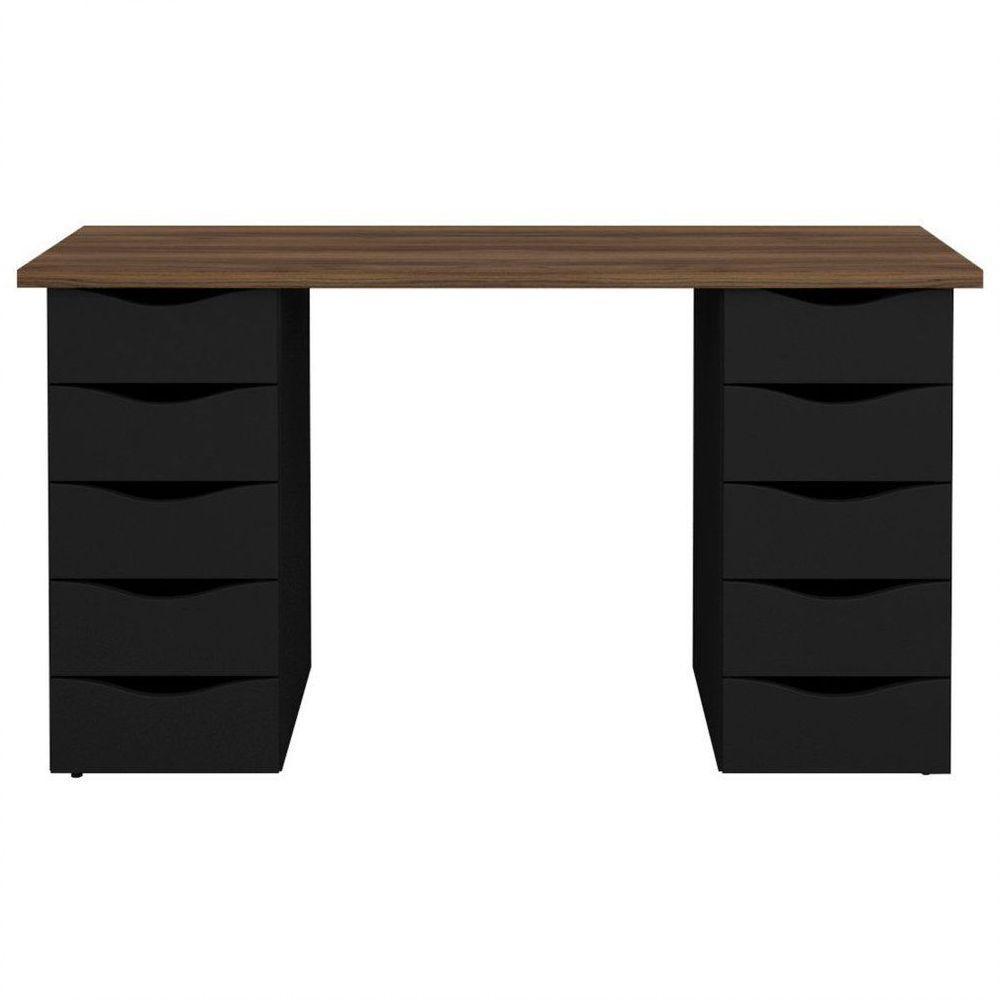 Mesa Computador Escrivaninha Due Web 10 Gavetas Nogal Preto - 5